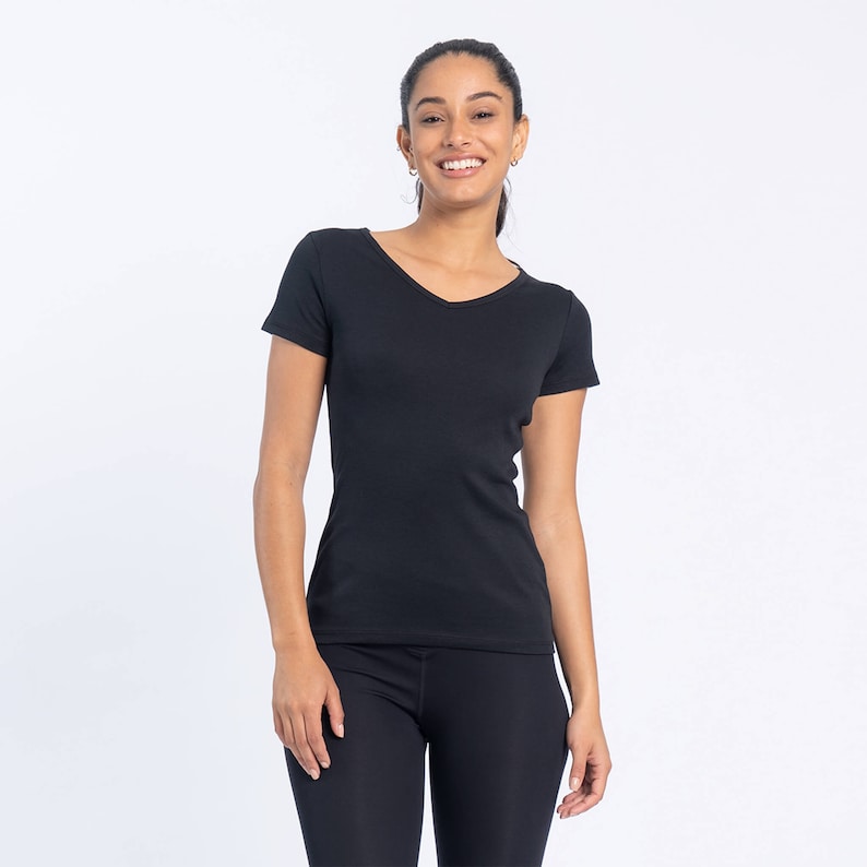 High Quality, Classic Organic Pima Cotton V-Neck T-Shirt Women's Black