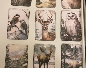 junk journal tags, wildlife tags nine tags in a order