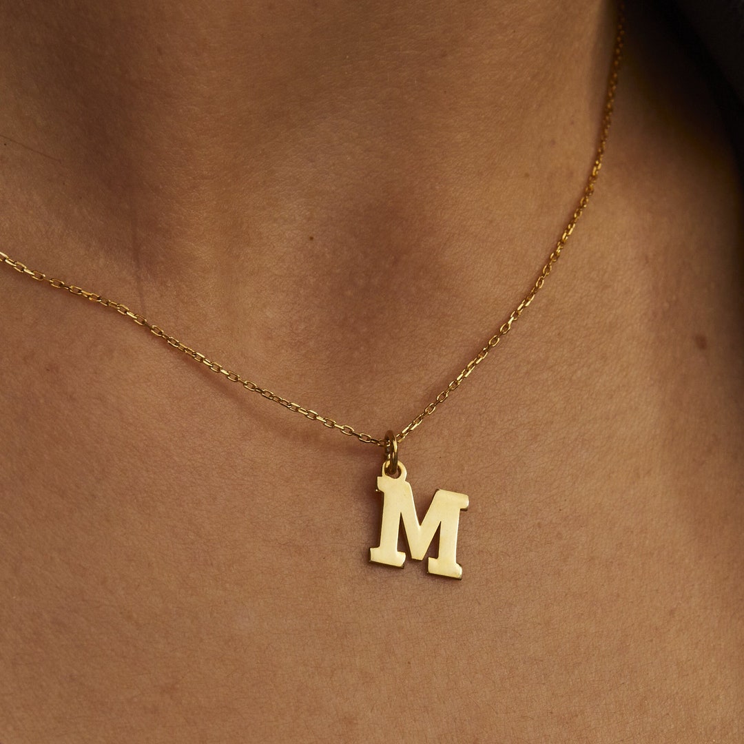 14K Solid Gold Letter Necklace Gold Initial Necklace - Etsy