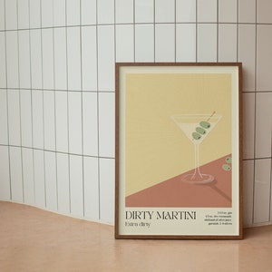 Cartel de Martini sucio, cartel de cóctel, cartel de receta de cóctel, impresión de arte de Martini sucio