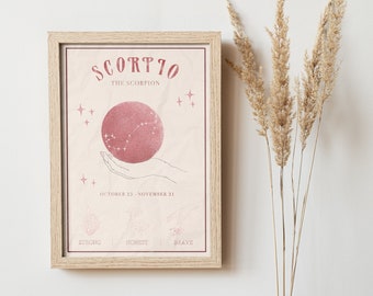 Scorpio Zodiac Poster, Zodiac Art, Zodiac Gifts, Astrology Poster,