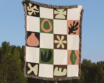 Abstract Woven Blanket, Graphic Throw Blanket, Matisse-Style Blanket/Tapestry