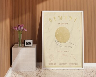 Tweelingen Dierenriem Poster, Zodiac Art, Zodiac Gifts, Astrologie Poster,