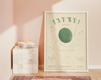 Taurus Zodiac Poster, Zodiac Art, Zodiac Gifts, Astrology Poster,
