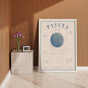 Pisces Zodiac Poster, Zodiac Art, Zodiac Gifts, Astrology Poster,