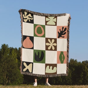 Abstract Woven Blanket, Graphic Throw Blanket, Matisse-Style Blanket/Tapestry