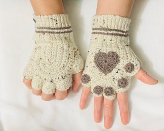 Cute Fingerless Crochet Cat gloves