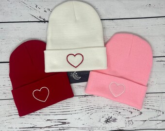 Valentine’s Beanie | Heart Beanie Cuff Cap | Heart Embroidered Beanie | Valentine’s Embroidered Hat | Beanie