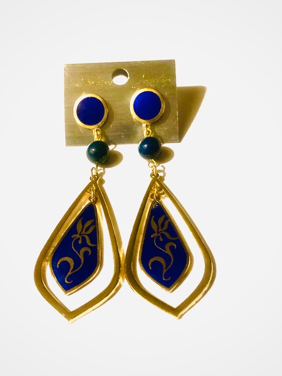 Genuine cloisonné gold and blue earrings