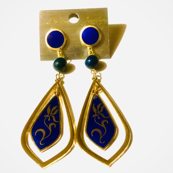Genuine cloisonné gold and blue earrings