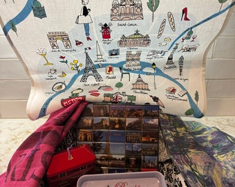 Paris Souvenirs Box - Mother’s Day, Francophile Gift, Eiffel Tower, Scarf, Monet, Maxim’s, Paris, Chocolate, Tea Towel, Souvenirs