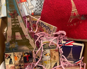 Paris Gift Box - Made in France, Eiffel Tower, Francophile Gift, Cookies, Chocolate, Montmartre, Tea Towel, Soap, Sachet, Mother's Day