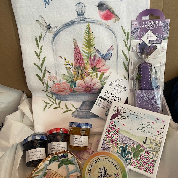 Mon Petit Jardin Gift Box - Francophile Gift, Soap, Provence, France, Tea Towel, Pastilles, Honey, Jam