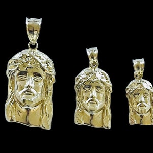 10k Yellow Solid Gold Diamond Cut Jesus Face Head Charm Pendant 3 Sizes