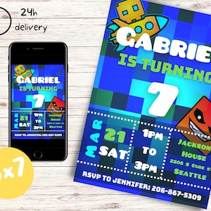 Geometrie Dash Geburtstag Einladung / Videospiel Einladung / GD Einladung / Geometrie Dash Geburtstag / GD Geburtstag