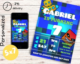 Geometrie Dash Geburtstag Einladung / Videospiel Einladung / GD Einladung / Geometrie Dash Geburtstag / GD Geburtstag