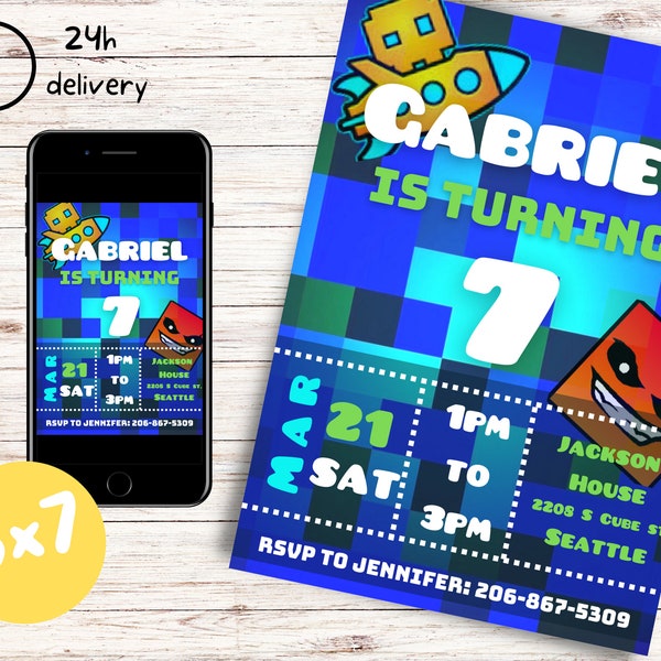 Geometry Dash Birthday Invitation / Video Game invitation / GD invitation  / Geometry Dash Birthday / GD birthday