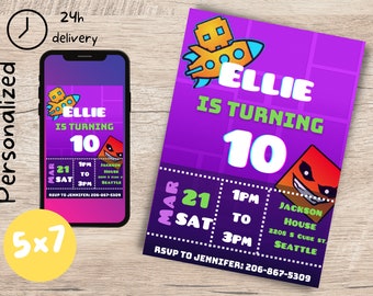 Geometrie Dash Geburtstag Einladung / GD Geburtstag / Videospiel Einladung / personalisierte Geburtstagskarte