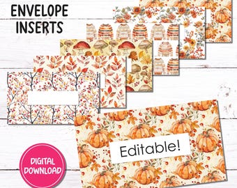 Sobres para carpetas de presupuesto A6 / Otoño / Versiones editables y en blanco / Descarga en PDF