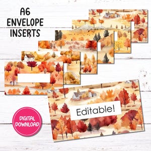 A6 | Budgetpärm kuvertinlägg | Höstlandskap | Redigerbara och tomma versioner | PDF-nedladdning
