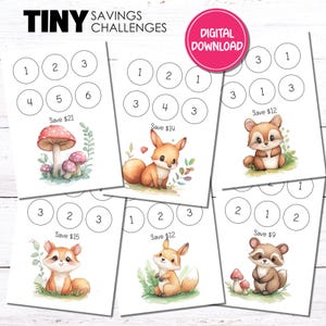 TINY Woodland Friends Savings Challenges | Printable | Low Income Savings | PDF Digital Download | 6 Blank and 6 Numbered