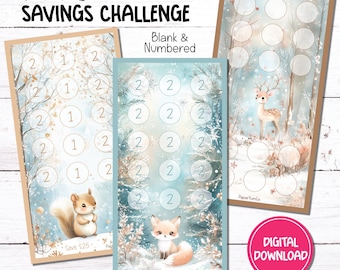 Winter Beauty | Printable A6 Mini Savings Challenge Tracker | Low Income Savings | PDF Digital Download | 3 Blank 3 Numbered