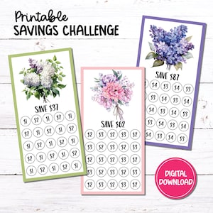 Printable A6 Mini Savings Challenge Tracker | Low Income Savings | Beautiful Bouquets | PDF Digital Download | Set of 3