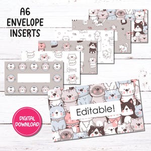 Sobres para carpetas de presupuesto A6 / Gatos adorables / Versiones editables y en blanco / Descarga en PDF