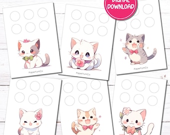 Spaaruitdaging Cute Cats TINY | Afdrukbaar | Besparingen met laag inkomen | Digitale pdf-download | 6 blanco en 6 genummerd