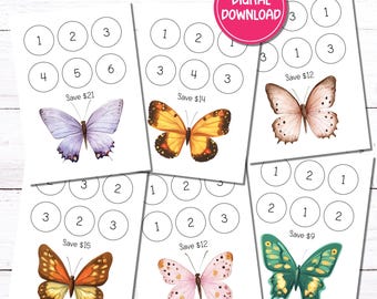 Butterfly Tiny Savings-uitdaging | Afdrukbare Tiny Tracker (digitale download)