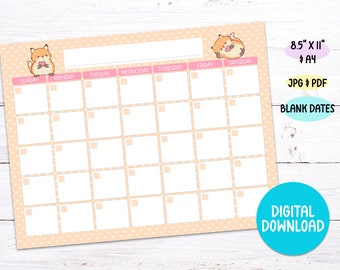 Kawaii Printable Calendar - Etsy