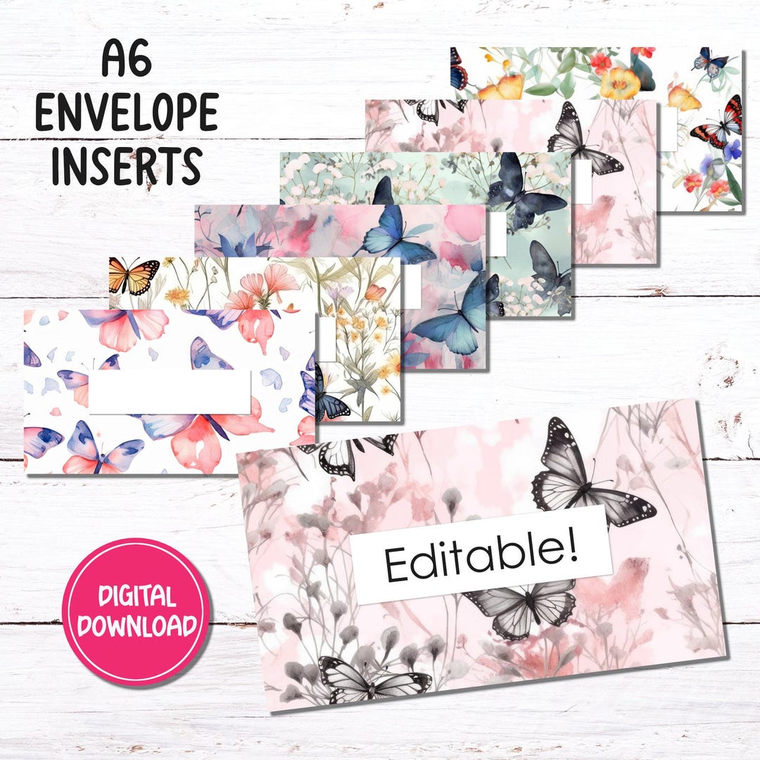 A6 | Budget Binder Envelope Inserts | Butterflies | Editable and Blank ...