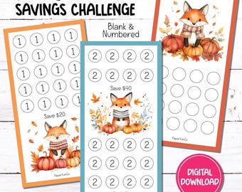 Fall Foxes | Printable A6 Mini Savings Challenge Tracker | Low Income Savings | PDF Digital Download | 3 Blank 3 Numbered