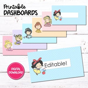 A6 Druckbare Dashboards | Prinzessinnen | Budget Binder Umschlag Einsätze | Bearbeitbare und leere Version
