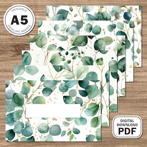 A5 | Eucalyptus | Insteekkaarten voor budgetbinders | Bewerkbare en blanco versies | Pdf-download