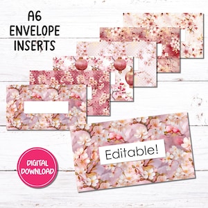 DIN A6 | Budget Binder Umschlag Einsätze | Kirschblüten | Bearbeitbare und leere Versionen | PDF-Download