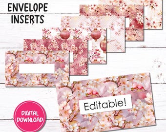 A6 | Budget Binder Envelope Inserts | Cherry Blossoms | Editable and Blank Versions | PDF Download