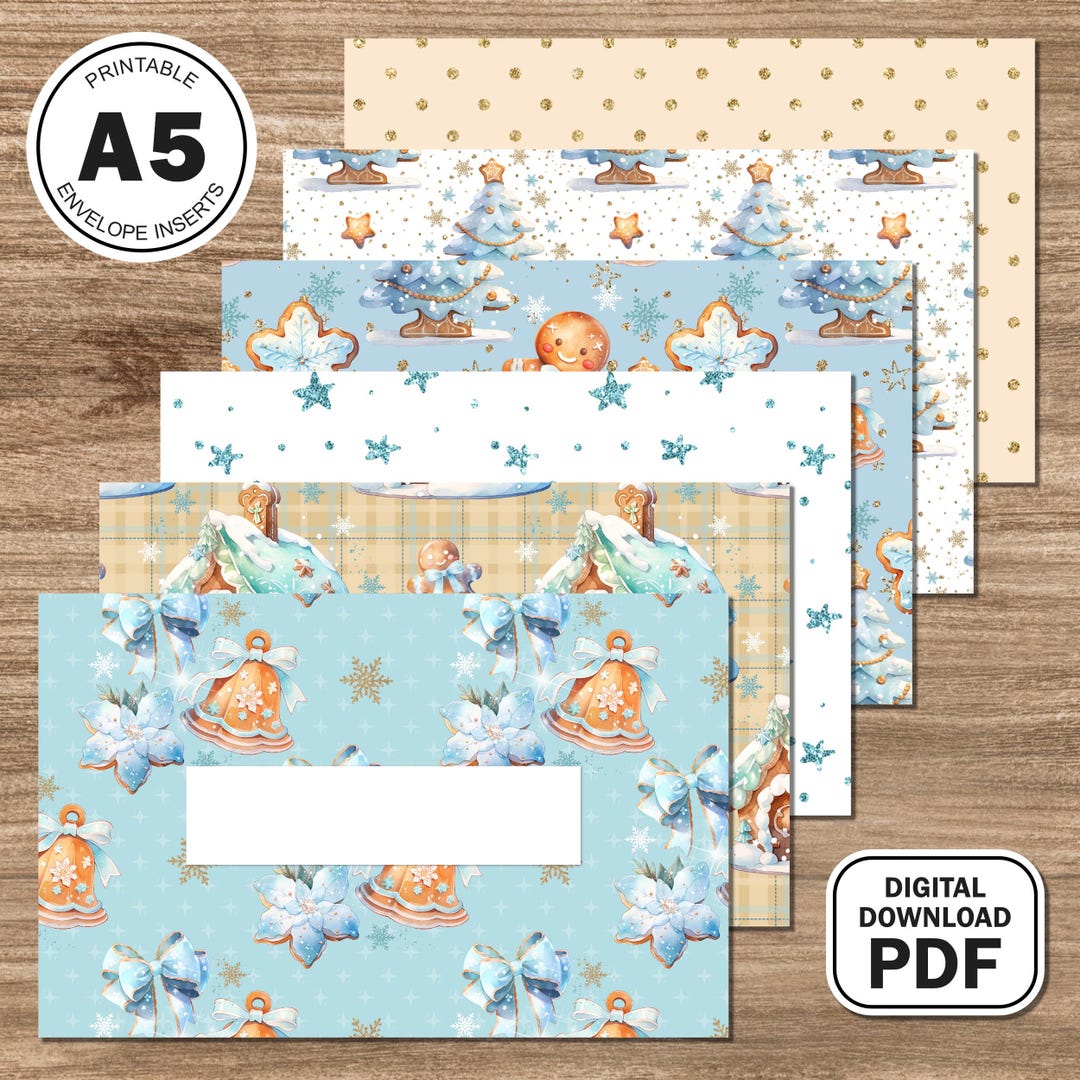 A5 | Gingerbread Blue | Budget Binder Envelope Inserts | Editable and ...