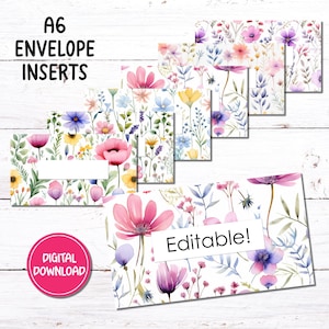 DIN A6 | Budget Binder Umschlag Einsätze | Wildblumen | Bearbeitbare und leere Versionen | PDF-Download
