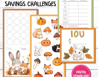 Fall Savings Challenge Tracker | Printable A6 Mini, Teller Slips (PDF Digital Download)
