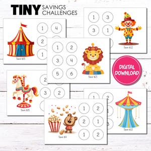 Circus Tiny Savings Challenge | Printable Tracker, Low Income (PDF Digital Download)