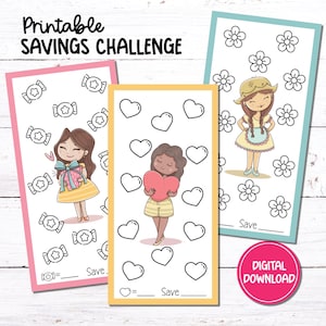 Printable A6 Mini Savings Challenge Tracker | Low Income Savings | Little Ladies | PDF Digital Download | Set of 3