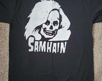 Samhain Tshirt hand screenprinted on black. punk the misfits danzig