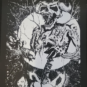 May include: Black and white illustration of a demonic figure with horns and a skull-like face, standing over a woman with long dark hair. The text "SAMHAIN" is at the top of the image.