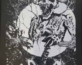 May include: Black and white illustration of a demonic figure with horns and a skull-like face, standing over a woman with long dark hair. The text "SAMHAIN" is at the top of the image.