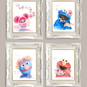 Floral Muppet Watercolor Prints inspired by Sesame