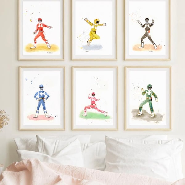POWER RANGERS inspired Watercolor Prints for wall art kids bedroom