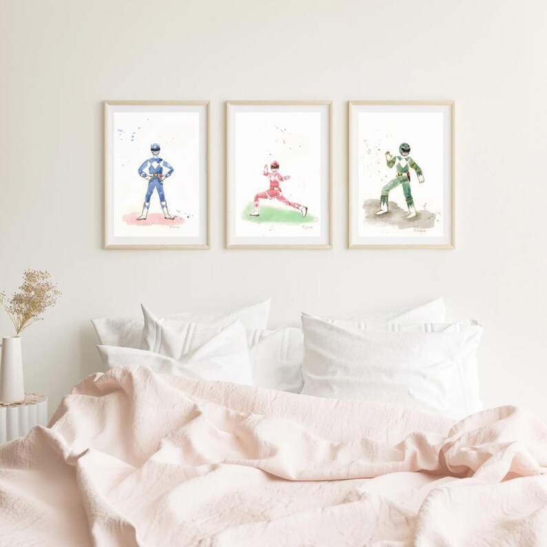 POWER RANGERS Inspired Watercolor Prints for Wall Art Kids Bedroom - Etsy