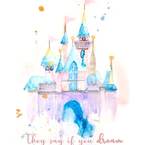 Disneyland Sleeping Beauty's Castle Watercolor Print