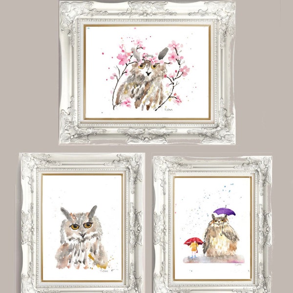 Flaco the New York Owl Watercolor Prints- You Choose: In memoriam, cherry blossoms, or my neighbor Flaco